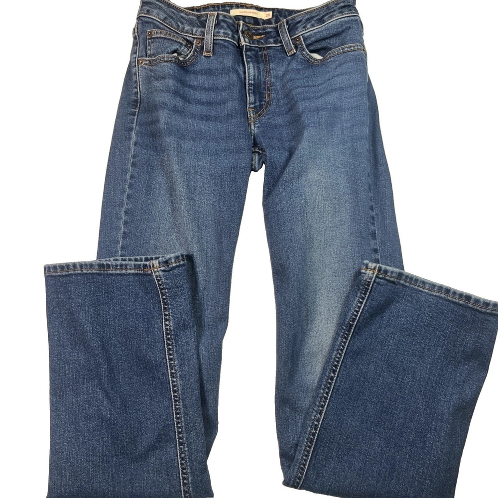 Levis Superlow Bootcut Jeans Womens 26x32 Medium Wash Blue Denim Flare EUC